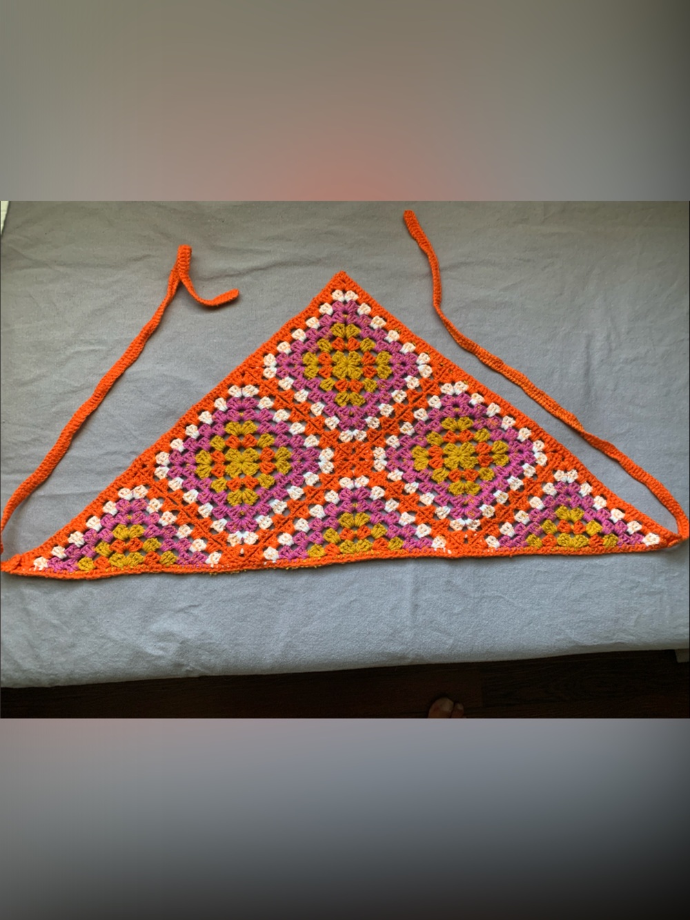 Crochet Triangle Head Covering- Bright Orange, Pink & Yellow